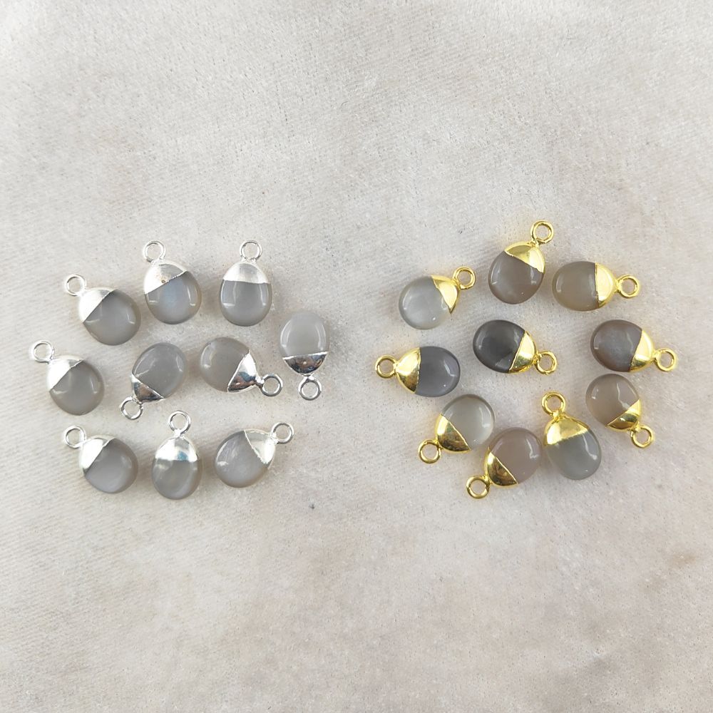 Natural Genuine Grey Moonstone Tumble Pendant 8–10mm Smooth Healing Crystal Gemstone Charm for Necklace Jewelry Making- Selling Per Piece