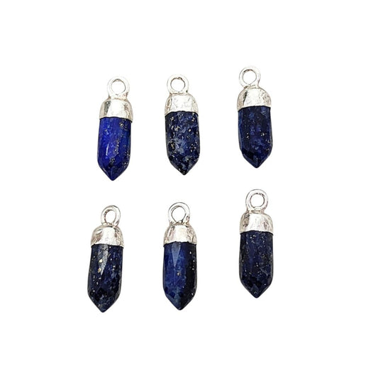 Lapis Lazuli Spike Pendant with Silver Electroplated Cap Spiritual Healing Stone Charm for Handmade Jewelry Creations – Selling Per Piece