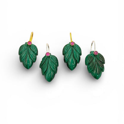 Natural Malachite Leaf Carving Pendant in Gold Plated 925 Sterling Silver Green Gemstone Charm for Necklace Making