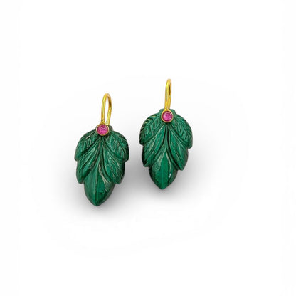 Natural Malachite Leaf Carving Pendant in Gold Plated 925 Sterling Silver Green Gemstone Charm for Necklace Making