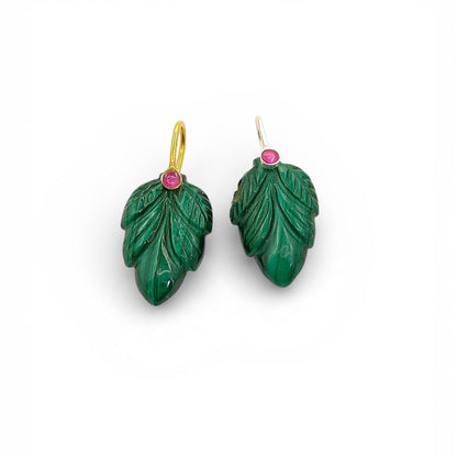 Natural Malachite Leaf Carving Pendant in Gold Plated 925 Sterling Silver Green Gemstone Charm for Necklace Making