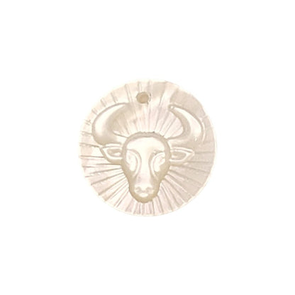 Natural Mother of Pearl Taurus Zodiac Charm Engraved Horoscope Coin Shell Disc for Handmade Jewelry- Selling Per Piece