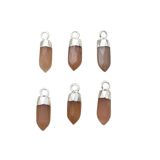 Natural Peach Moonstone Spike Pendant with Silver Electroplated Cap Handmade Healing Gemstone Charm for DIY Boho Jewelry – Selling Per Piece