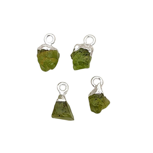 Natural Peridot Crystal Pendant Raw Gemstone with Silver Electroplated Cap for Boho Jewelry- Selling Per Piece