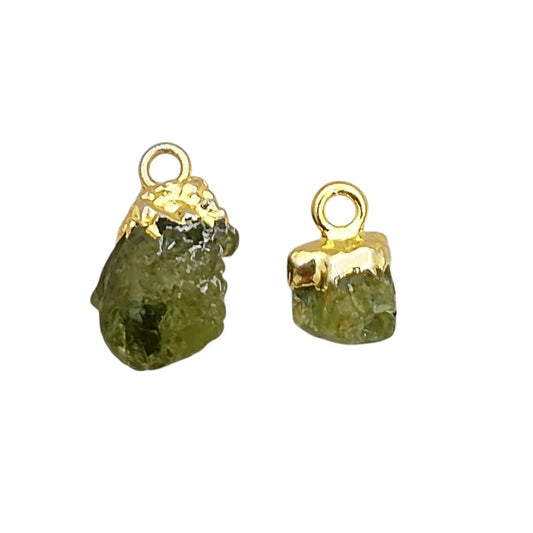 Natural Peridot Crystal Pendant Rough Green Gemstone Charm with Gold Plated Cap for Spiritual Jewelry & Gifts- Seliing Per Piece