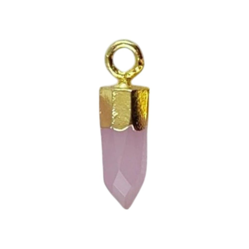 Natural Pink Chalcedony Spike Pendant Boho Crystal Point Charm with Gold or Silver Cap for Necklace Making