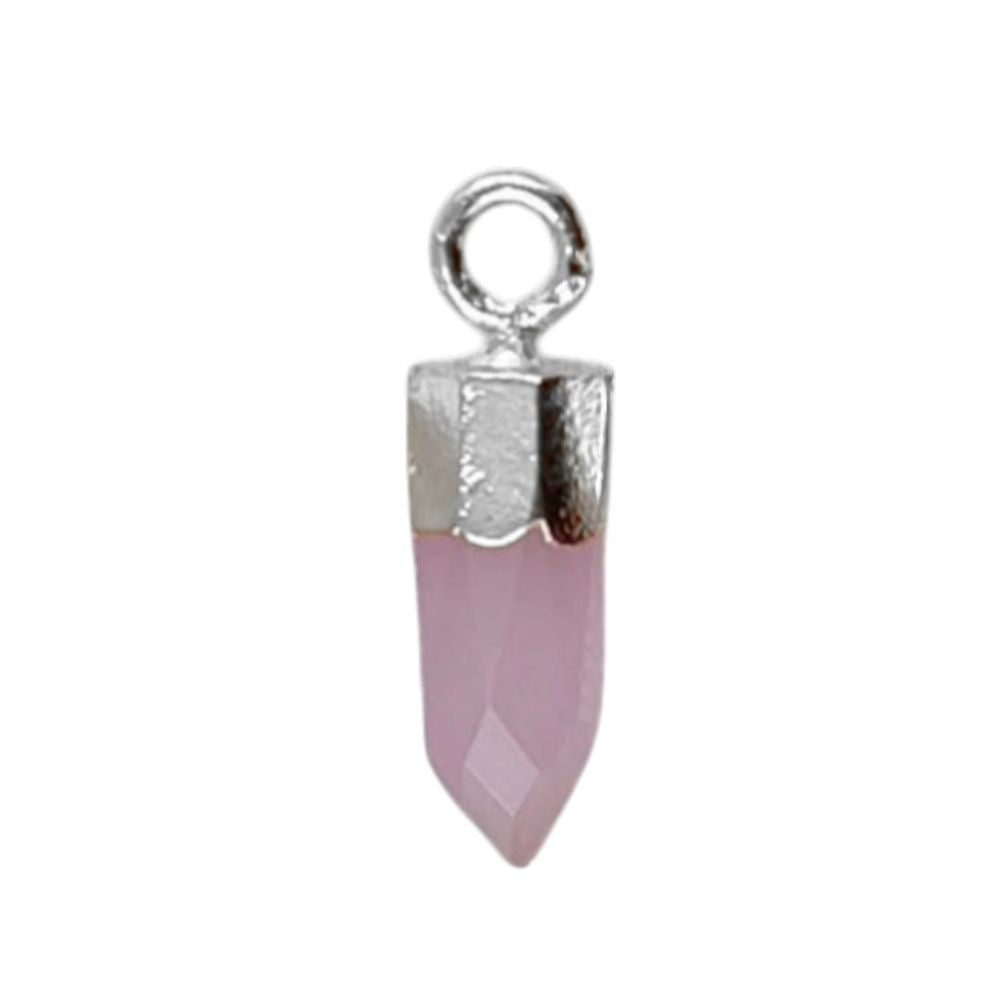 Natural Pink Chalcedony Spike Pendant Boho Crystal Point Charm with Gold or Silver Cap for Necklace Making