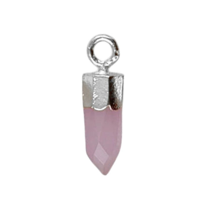 Natural Pink Chalcedony Spike Pendant Boho Crystal Point Charm with Gold or Silver Cap for Necklace Making