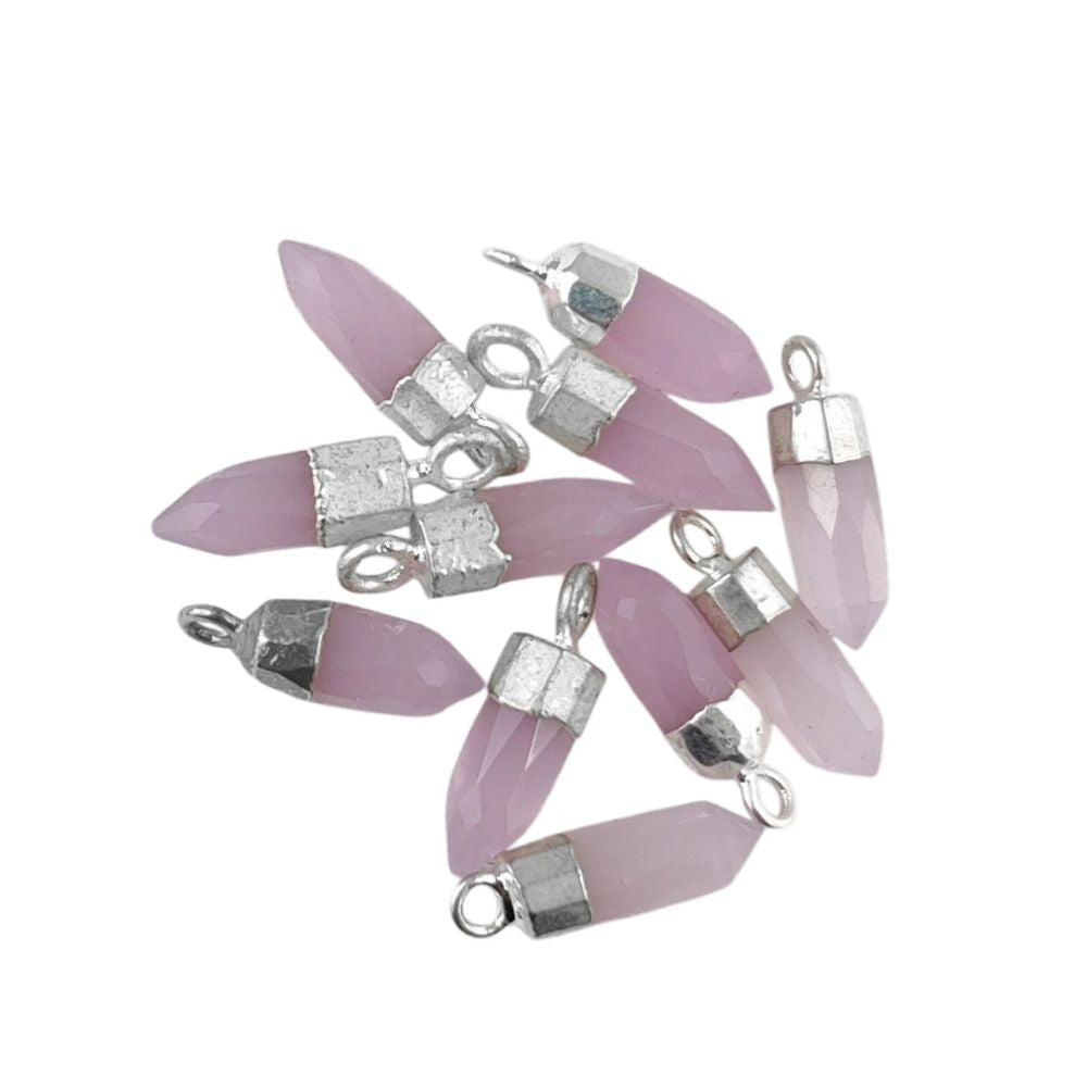 Natural Pink Chalcedony Spike Pendant Boho Crystal Point Charm with Gold or Silver Cap for Necklace Making