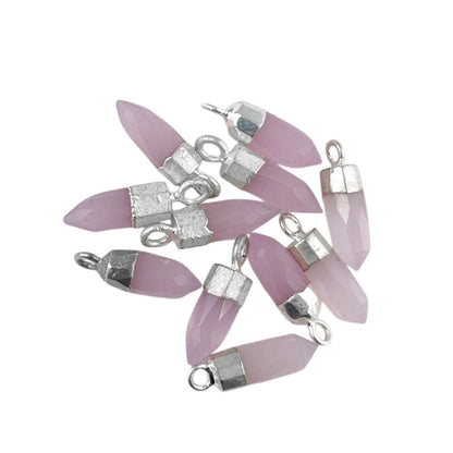 Natural Pink Chalcedony Spike Pendant Boho Crystal Point Charm with Gold or Silver Cap for Necklace Making