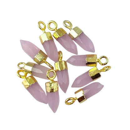 Natural Pink Chalcedony Spike Pendant Boho Crystal Point Charm with Gold or Silver Cap for Necklace Making