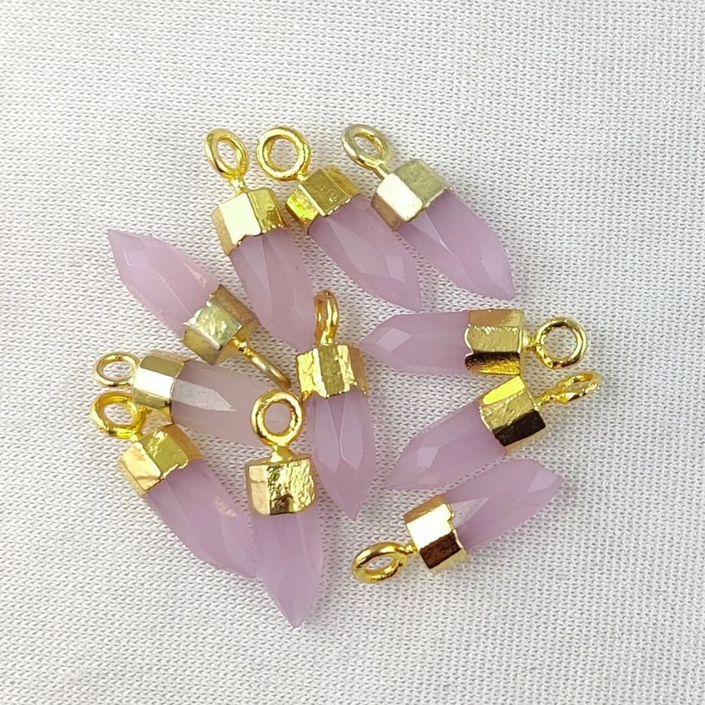 Natural Pink Chalcedony Spike Pendant Boho Crystal Point Charm with Gold or Silver Cap for Necklace Making