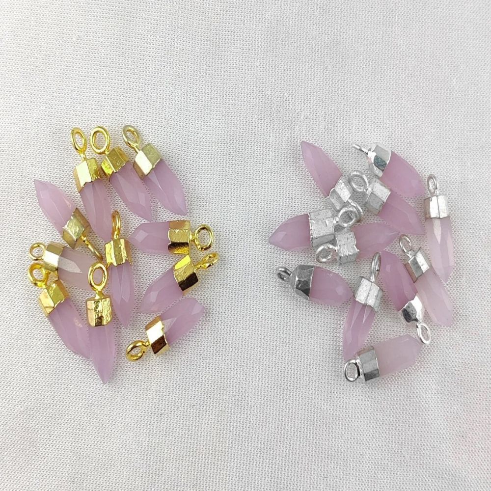 Natural Pink Chalcedony Spike Pendant Boho Crystal Point Charm with Gold or Silver Cap for Necklace Making