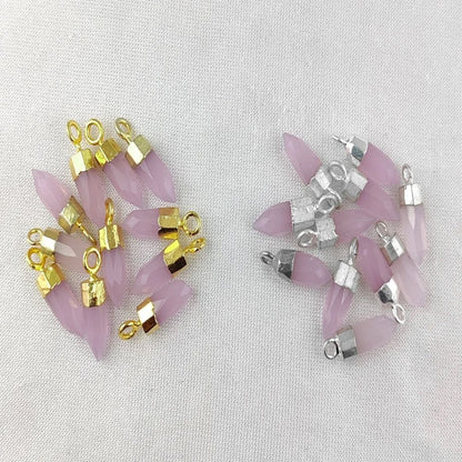 Natural Pink Chalcedony Spike Pendant Boho Crystal Point Charm with Gold or Silver Cap for Necklace Making
