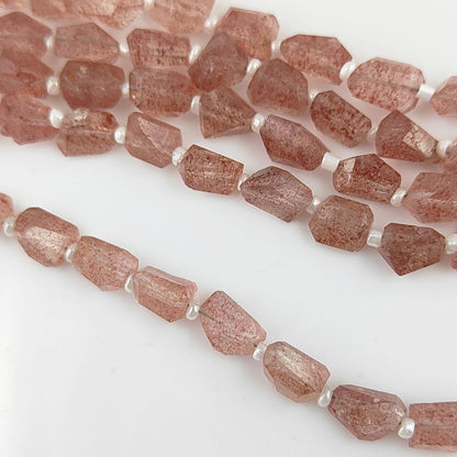 Natural Pink Strawberry Quartz Faceted Nugget Beads 5-12mm Unique Gemstones for Handmade Jewelry & DIY