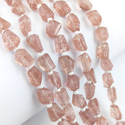 Natural Pink Strawberry Quartz Faceted Nugget Beads 5-12mm Unique Gemstones for Handmade Jewelry & DIY