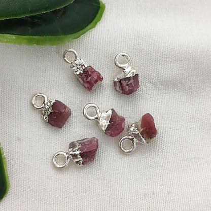 Natural Pink Tourmaline Rough Gemstone Charms 5–7mm, Tiny Crystal Pendants for Handmade Bohemian Jewelry