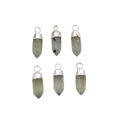 Prehnite Spike Pendant with Silver Finish Unique Spiritual Healing Stone Charm for Handmade Jewelry Creations – Selling Per Piece