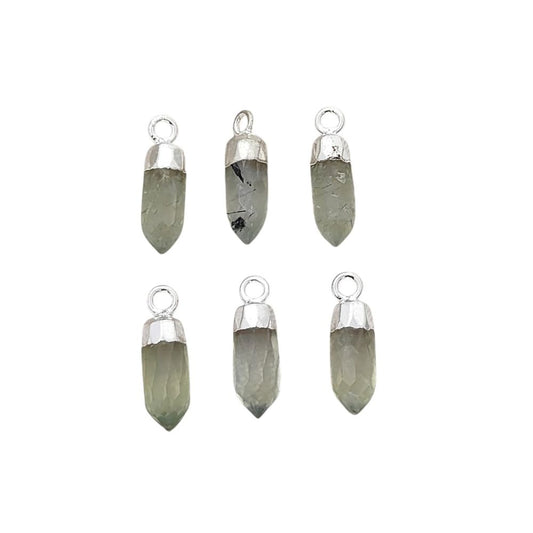 Prehnite Spike Pendant with Silver Finish Unique Spiritual Healing Stone Charm for Handmade Jewelry Creations – Selling Per Piece