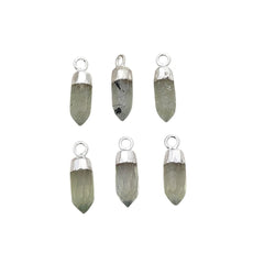 Prehnite Spike Pendant with Silver Finish Unique Spiritual Healing Stone Charm for Handmade Jewelry Creations – Selling Per Piece