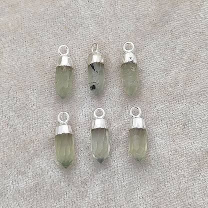 Prehnite Spike Pendant with Silver Finish Unique Spiritual Healing Stone Charm for Handmade Jewelry Creations – Selling Per Piece