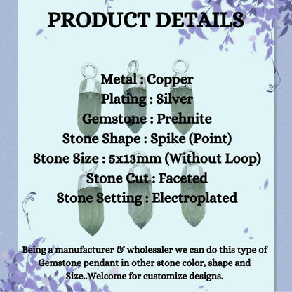 Prehnite Spike Pendant with Silver Finish Unique Spiritual Healing Stone Charm for Handmade Jewelry Creations – Selling Per Piece