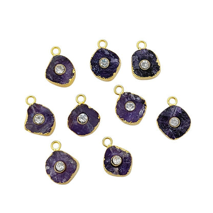 Natural Raw Amethyst Birthstone Jewelry | 18k Gold Electroplated Handmade Pendant with Sparkling CZ Stone- Selling Per Piece