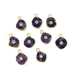 Natural Raw Amethyst Birthstone Jewelry | 18k Gold Electroplated Handmade Pendant with Sparkling CZ Stone- Selling Per Piece