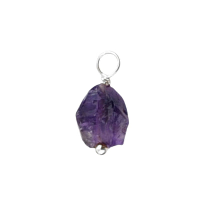 Natural Raw Amethyst Pendant 7–10mm February Birthstone Gemstone Charm 925 Sterling Silver Wire Wrapped DIY Necklace Jewelry