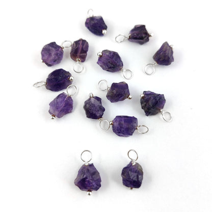 Natural Raw Amethyst Pendant 7–10mm February Birthstone Gemstone Charm 925 Sterling Silver Wire Wrapped DIY Necklace Jewelry