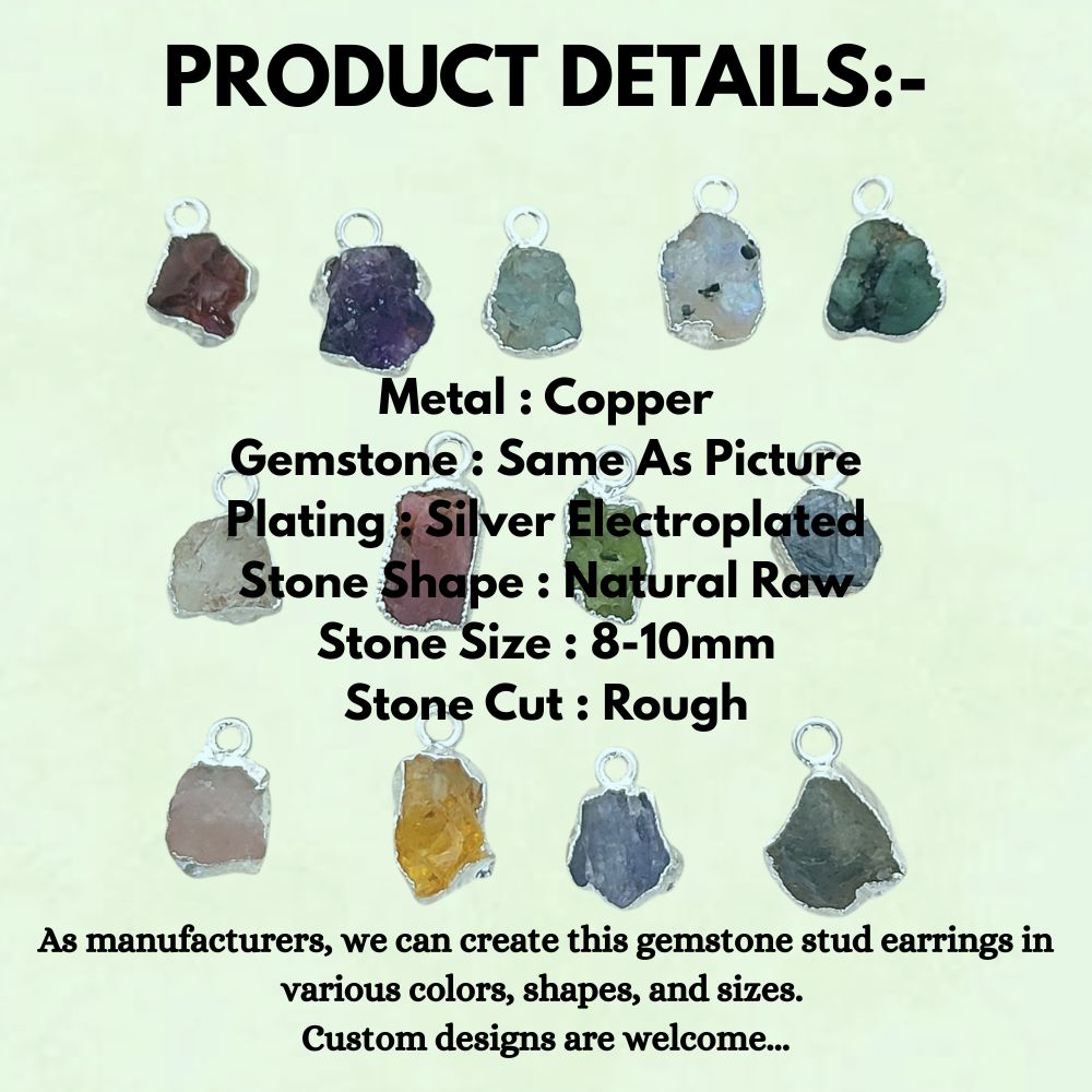 Natural Raw Aquamarine Gemstone Charms Silver Edge Rough Crystal Pendants for Jewelry Making