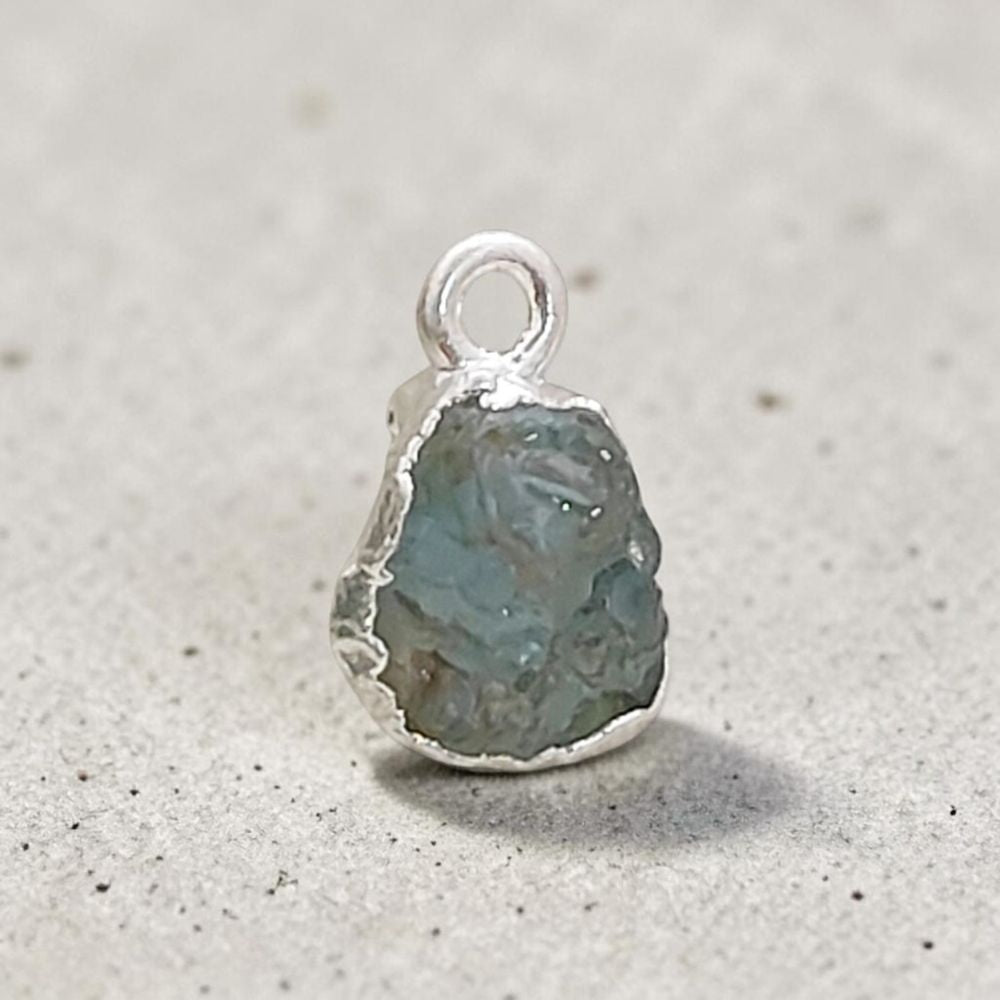 Natural Raw Aquamarine Gemstone Charms Silver Edge Rough Crystal Pendants for Jewelry Making