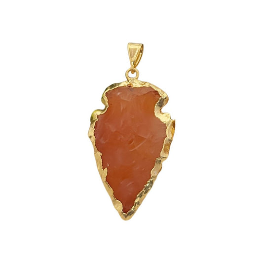 Carnelian Arrowhead Pendant Charm, Raw Gemstone Point with Gold Plated Brass Edge, Tribal Boho Jewelry Making Supply
