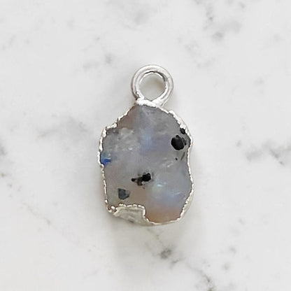 Natural Raw Moonstone Charms Silver Edge Blue Flash Rough Crystal Pendants for Boho & Minimalist Jewelry Making