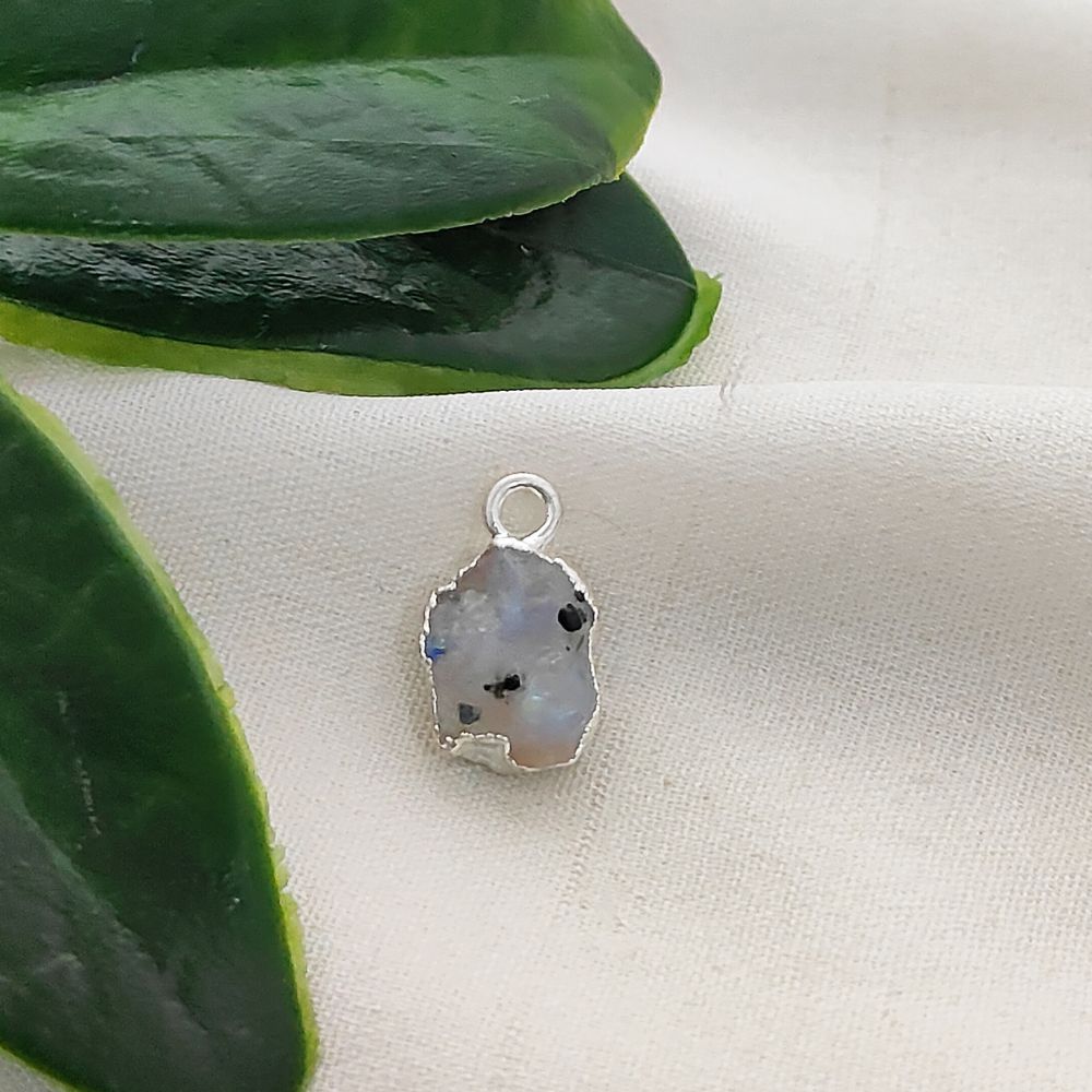 Natural Raw Moonstone Charms Silver Edge Blue Flash Rough Crystal Pendants for Boho & Minimalist Jewelry Making