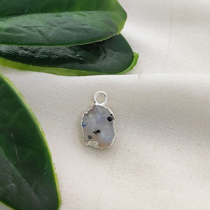 Natural Raw Moonstone Charms Silver Edge Blue Flash Rough Crystal Pendants for Boho & Minimalist Jewelry Making