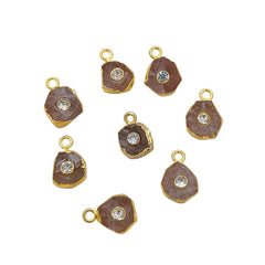 Natural Raw Rose Quartz Pendant with CZ 18k Gold Electroplated Handmade Crystal Charm For DIY