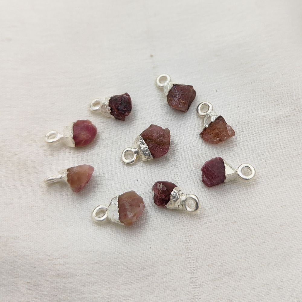 Natural Raw Ruby Crystal Pendant Silver Electroplated Capped Healing Stone for Handmade Jewelry Projects- Selling Per Piece