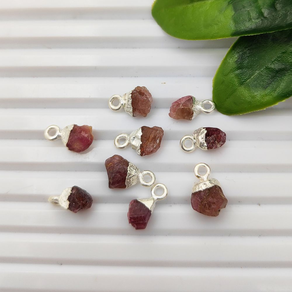 Natural Raw Ruby Crystal Pendant Silver Electroplated Capped Healing Stone for Handmade Jewelry Projects- Selling Per Piece