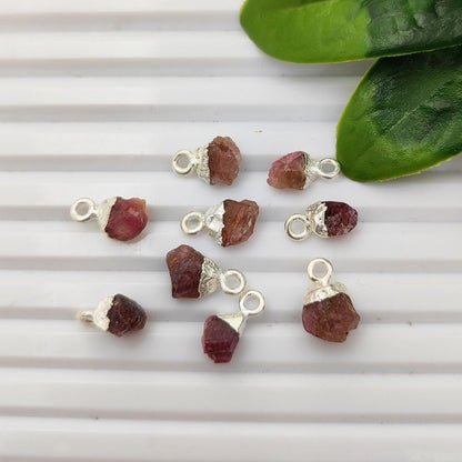 Natural Raw Ruby Crystal Pendant Silver Electroplated Capped Healing Stone for Handmade Jewelry Projects- Selling Per Piece