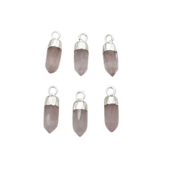 Silver Electroplated Rose Quartz Spike Pendant Raw Healing Gemstone Charm for Boho Chic Jewelry Designs – Selling Per Piece