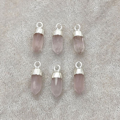 Silver Electroplated Rose Quartz Spike Pendant Raw Healing Gemstone Charm for Boho Chic Jewelry Designs – Selling Per Piece