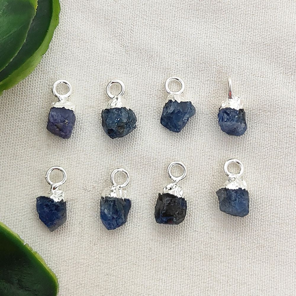 Natural Rough Blue Sapphire Crystal Charms 5–7mm Gemstone Pendants with Electroplated Cap, DIY Jewelry & Craft Supplies