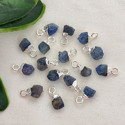 Natural Rough Blue Sapphire Crystal Charms 5–7mm Gemstone Pendants with Electroplated Cap, DIY Jewelry & Craft Supplies