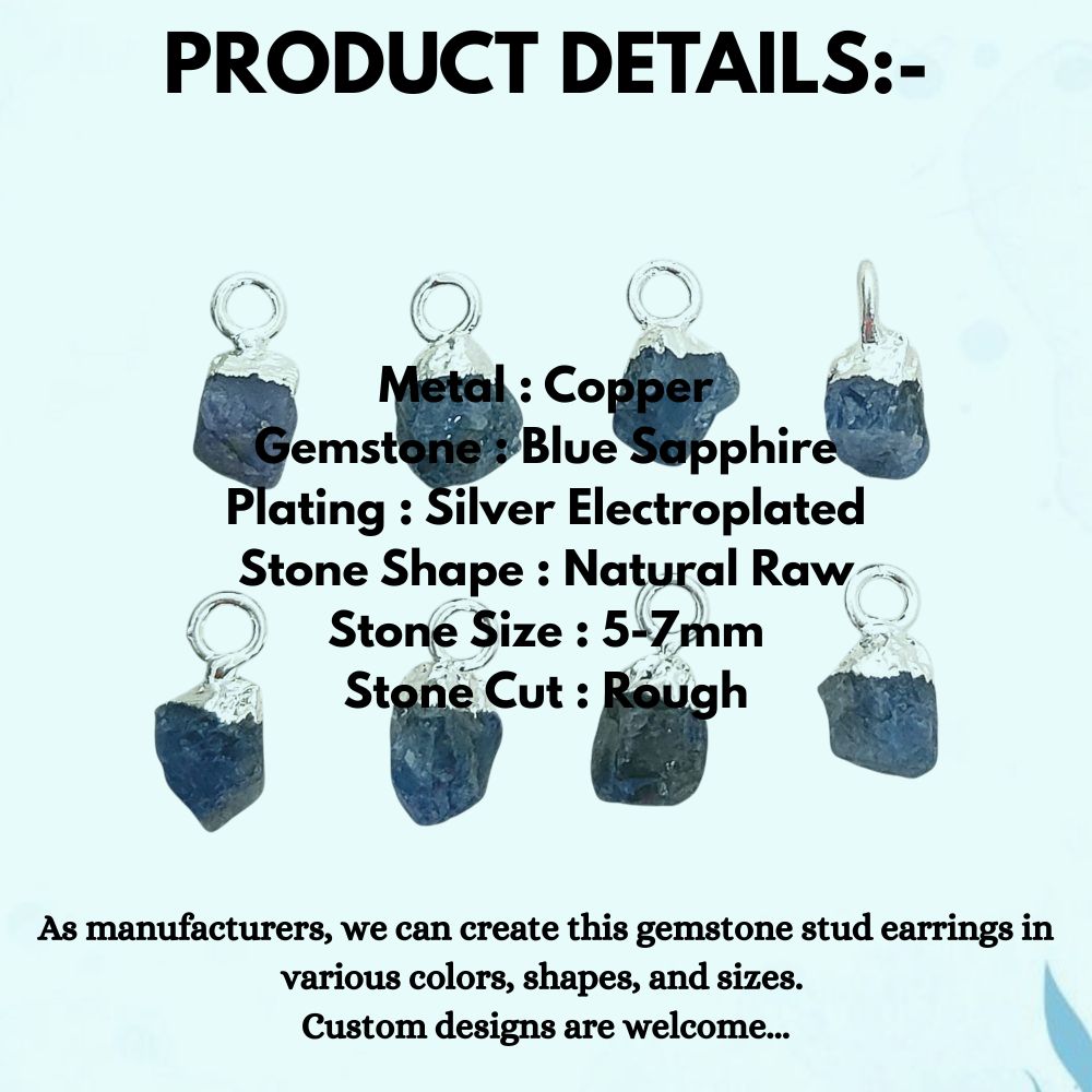 Natural Rough Blue Sapphire Crystal Charms 5–7mm Gemstone Pendants with Electroplated Cap, DIY Jewelry & Craft Supplies