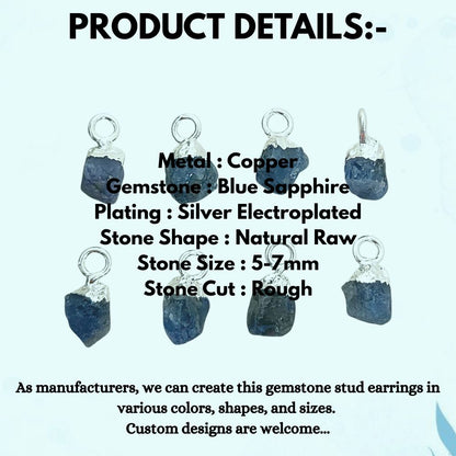 Natural Rough Blue Sapphire Crystal Charms 5–7mm Gemstone Pendants with Electroplated Cap, DIY Jewelry & Craft Supplies