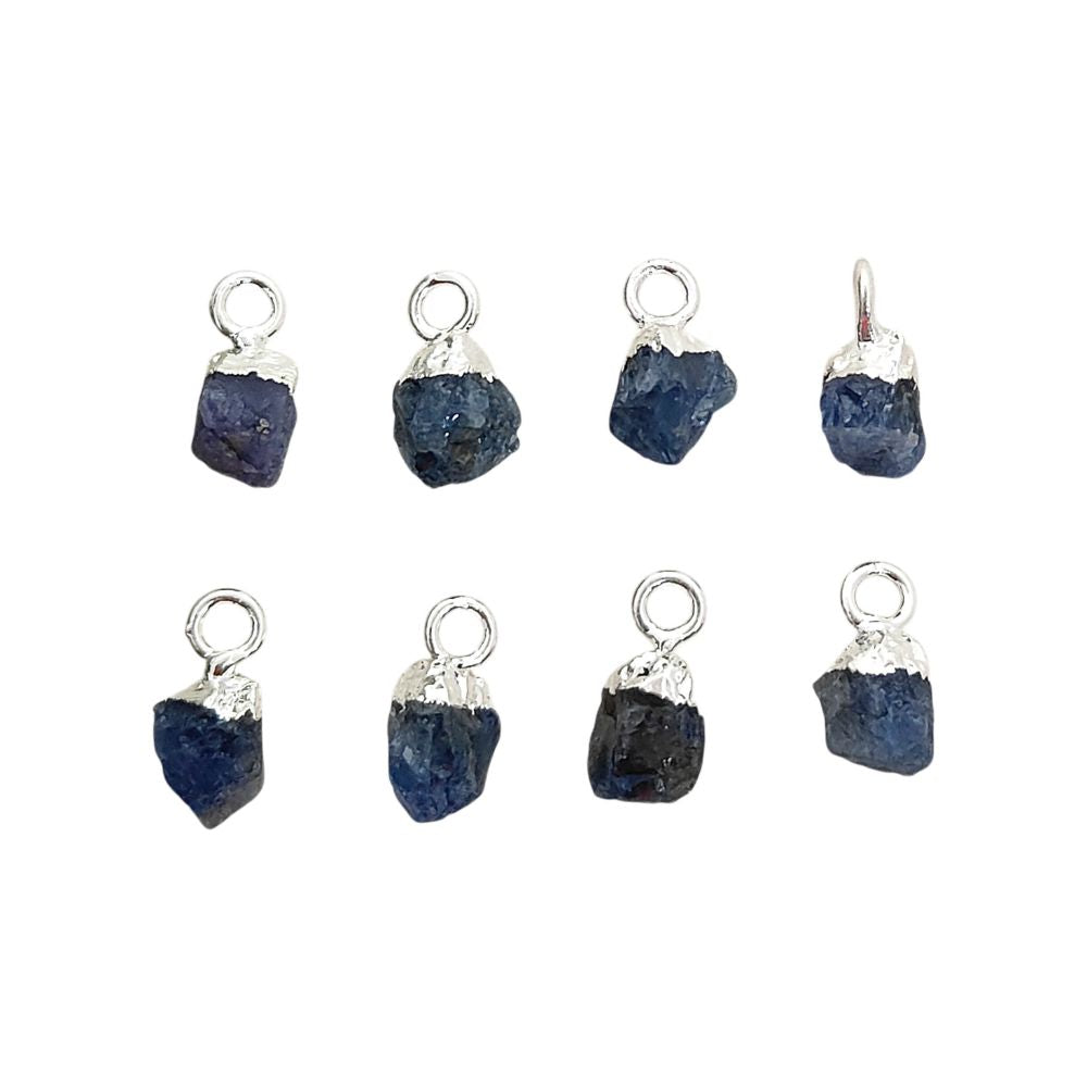 Natural Rough Blue Sapphire Crystal Charms 5–7mm Gemstone Pendants with Electroplated Cap, DIY Jewelry & Craft Supplies