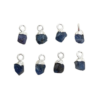 Natural Rough Blue Sapphire Crystal Charms 5–7mm Gemstone Pendants with Electroplated Cap, DIY Jewelry & Craft Supplies