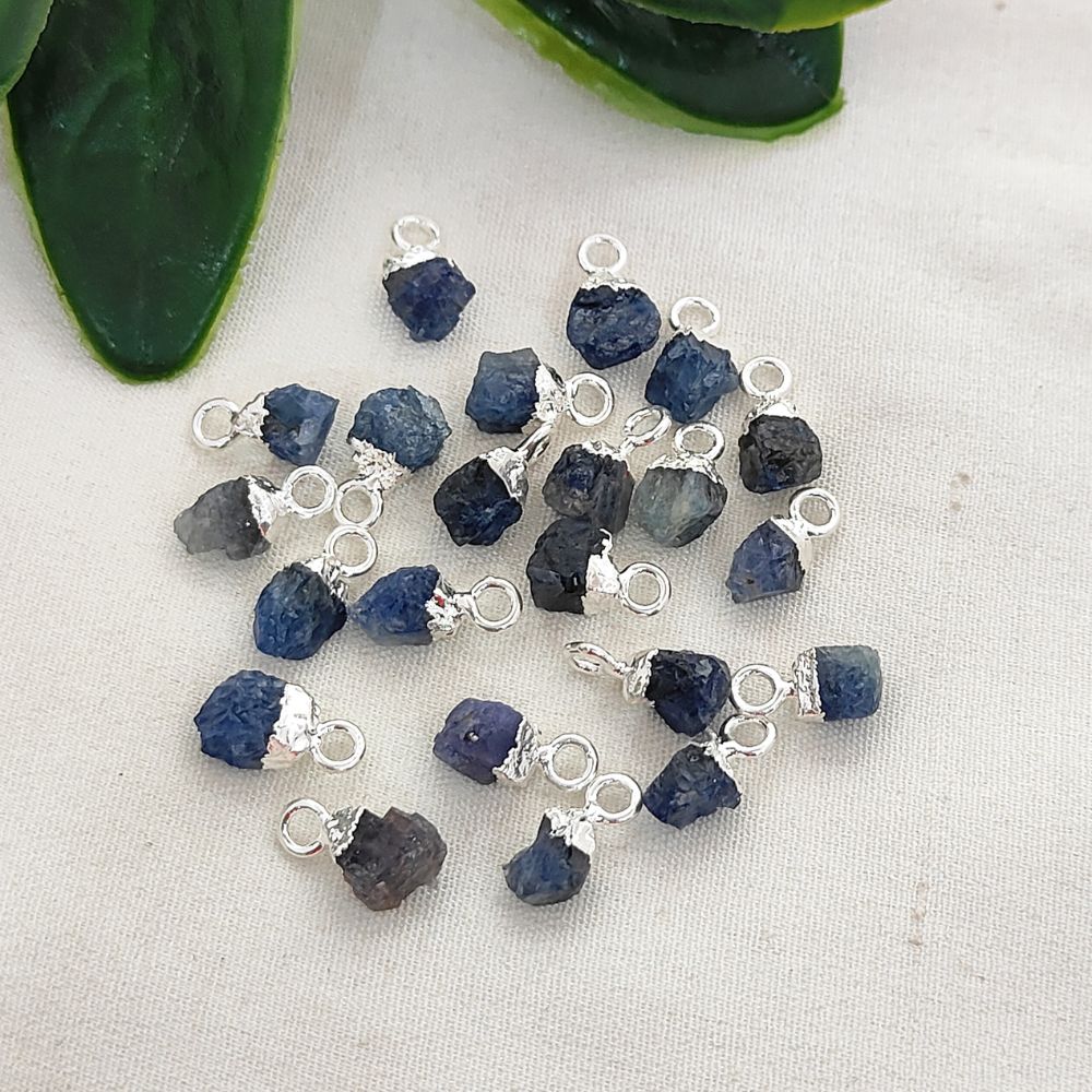 Natural Rough Blue Sapphire Crystal Charms 5–7mm Gemstone Pendants with Electroplated Cap, DIY Jewelry & Craft Supplies
