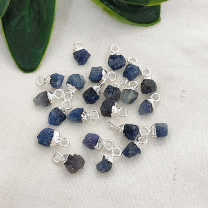 Natural Rough Blue Sapphire Crystal Charms 5–7mm Gemstone Pendants with Electroplated Cap, DIY Jewelry & Craft Supplies